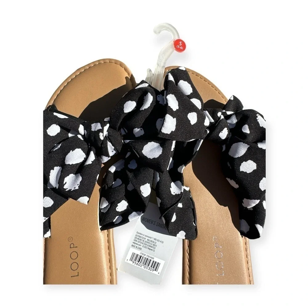 Women’s West Loop Black And White Polka Dot Bow Sandals Size Small 5-6